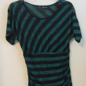 AB Studio Short sleeve striped top - Size Med - green/black
